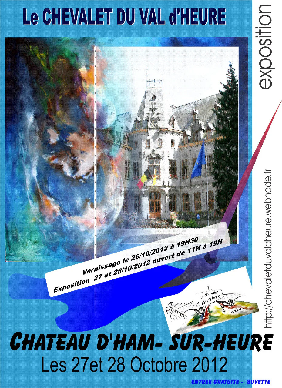 Affiche de l'exposition 2012, le château d'Ham-sur-Heure peint dans des bleus profonds.