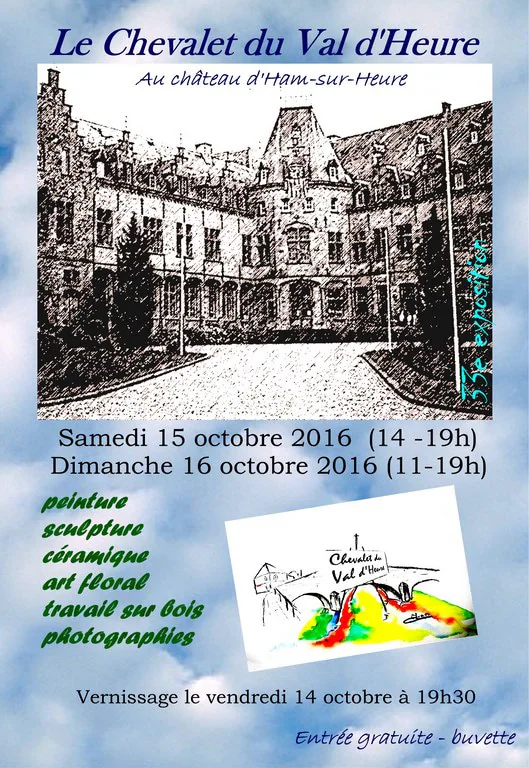 Affiche de l'exposition 2016, le château d'Ham-sur-Heure dessiné à l'encre.