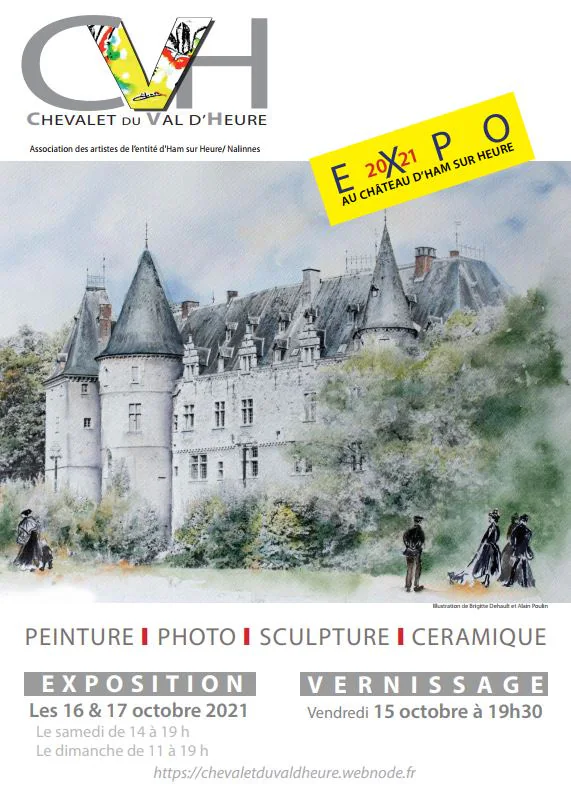 Affiche de l'exposition 2021, le château d'Ham-sur-Heure à l'aquarelle.