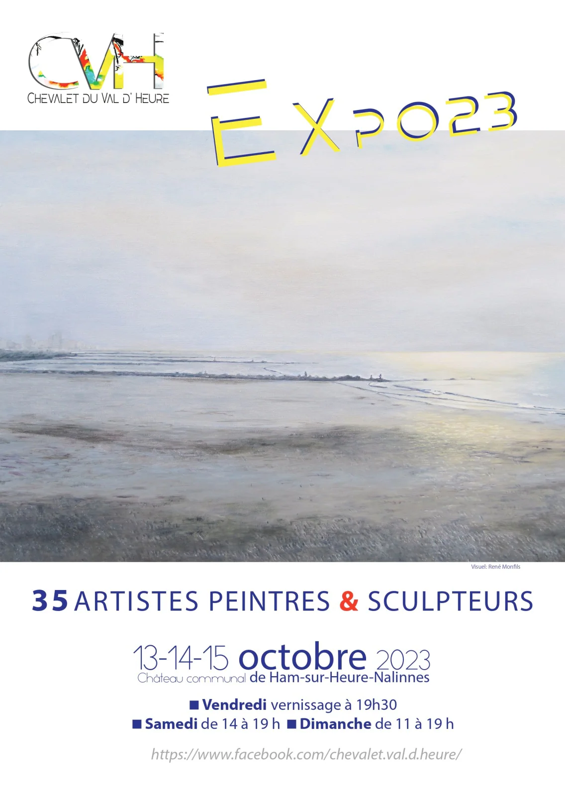 Affiche « Expo 2023 », une marine aux tons de sable et de ciel pâle.