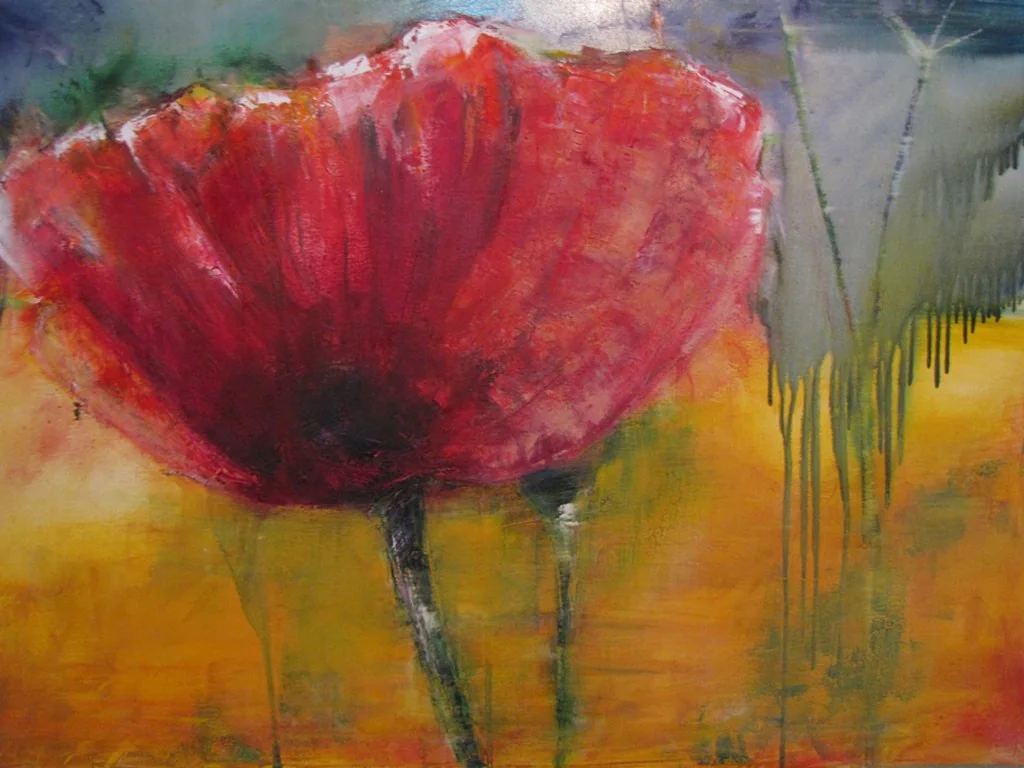 Un coquelicot rouge sur un fond doré.